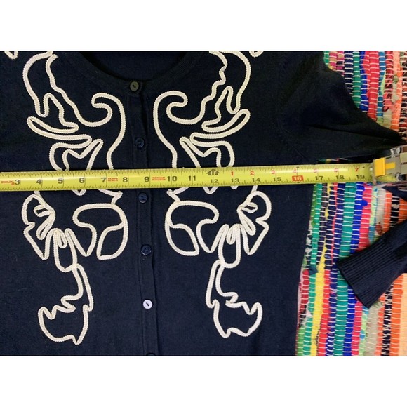 Top Knits Woman’s Sweater Small Navy Blue Buttons Up Embroidery Braid - Picture 10 of 10